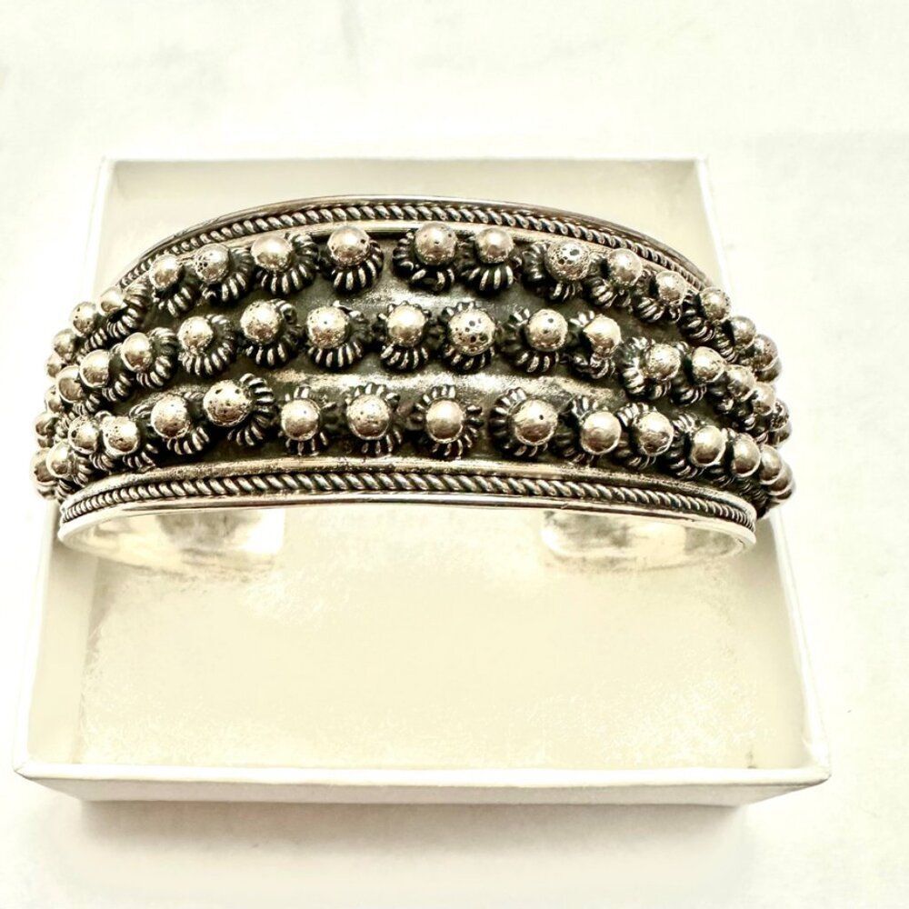 Sterling Silver 925 Studded Cuff Bracelet Fits 6.5-7 inch